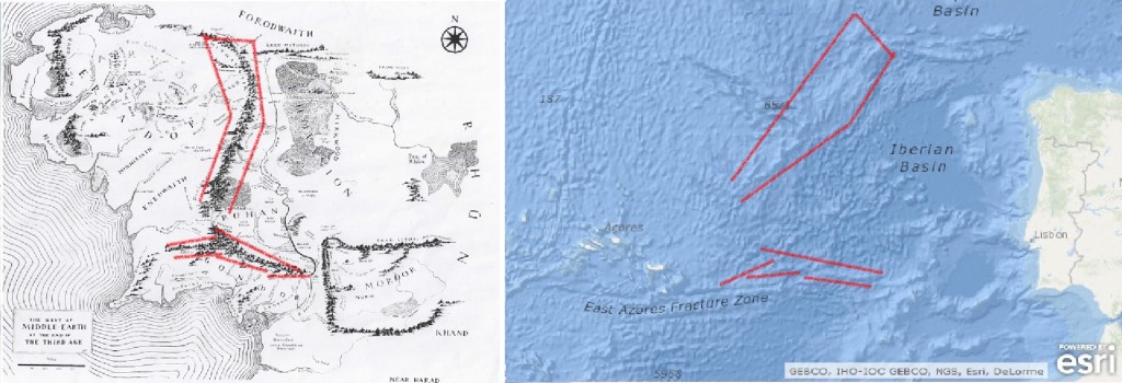 Tolkien map+ ARCgis map- GEBCO, IHO-IOC GEBCO, NGS, Esri, DeLorme